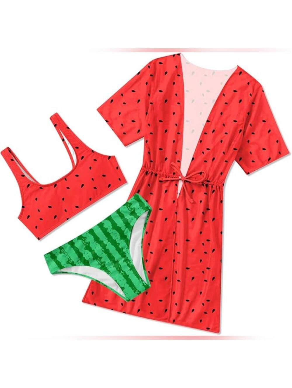 NWT AIDEAONE 3 Pc Girls Drawstring Tankini With Coverup Swimsuit, 12T